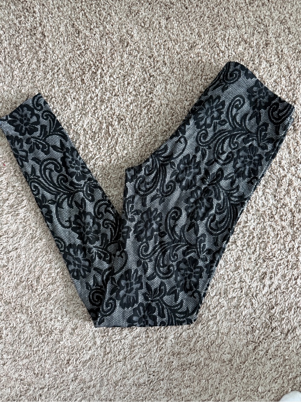 PPLA Black and Gray Floral Lace-Effect Leggings